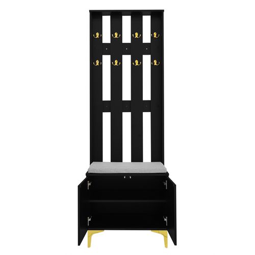 Armoire 60.5x35.2x180.5cm Avec Banc à Chaussures Et Crochets , Noir