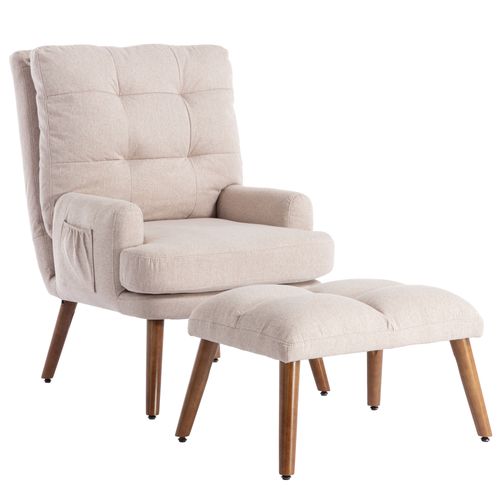 Fauteuil Avec Repose-pieds Et Poches Latérales, Dossier Réglable, Beige