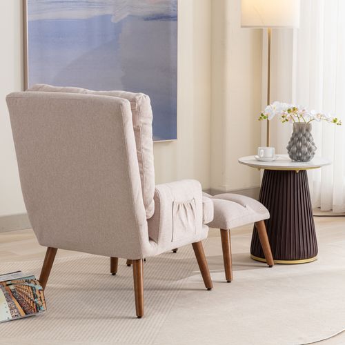 Fauteuil Avec Repose-pieds Et Poches Latérales, Dossier Réglable, Beige