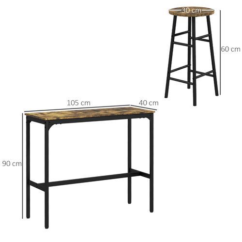 Ensemble Tabourets De Bar 105 X 40 X 90cm,avec 2 Tabourets, Rustic Brown
