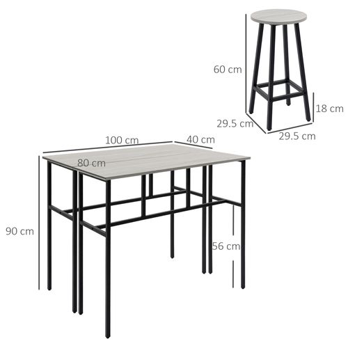 Ensemble Tabourets De Bar 100 X 40 X 90cm,2 Comptoirs  Et 4 Tabourets , Bois, Gris