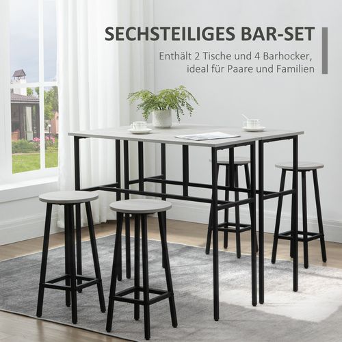 Ensemble Tabourets De Bar 100 X 40 X 90cm,2 Comptoirs  Et 4 Tabourets , Bois, Gris
