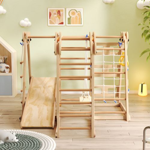Jeux D'escalade Multifonctionnel En Bois Massif Avec Toboggan, Balançoire Et Plus, Certifié En-71