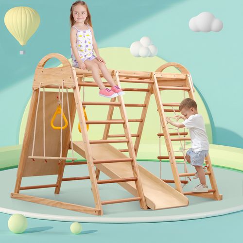Jeux D'escalade Multifonctionnel En Bois Massif Avec Toboggan Et Balançoire, Certifié En-71
