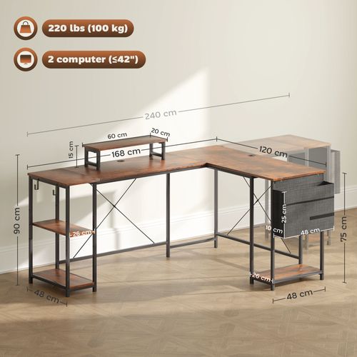 Bureau D'angle Pour Ordinateur Avec Comportiments De Rangement, Bois