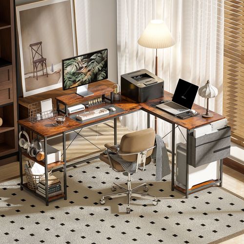 Bureau D'angle Pour Ordinateur Avec Comportiments De Rangement, Bois