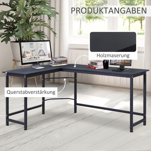 Bureau D'angle En L Pour Ordinateur En Metal, Noir