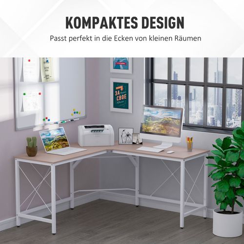 Bureau D'angle En L Pour Ordinateur En Metal, Blanc