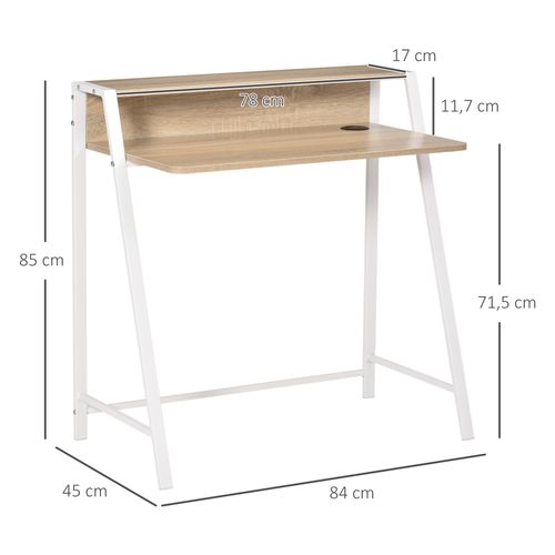 Bureau De Travail Moderne Avec Étagère E Cadre Métallique 84x45x85cm, Blanc