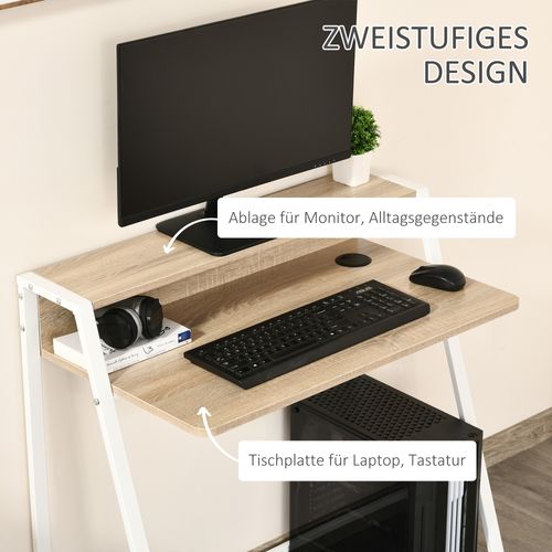 Bureau De Travail Moderne Avec Étagère E Cadre Métallique 84x45x85cm, Blanc