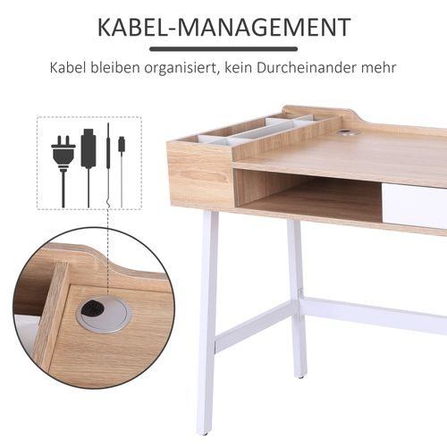 Bureau D'ordinateur Avec Compartiments De Rangement Polyvalente, Bois Clair
