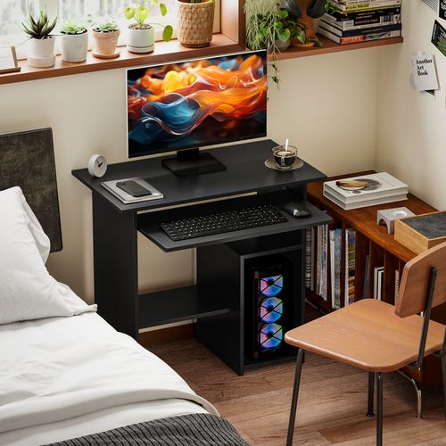 Bureau Pour Ordinateur Avec Compartiments De Rangement Ouverts 80x45x75cm, Noir