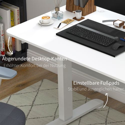 Bureau De Travail Électrique Réglable En Hauteur, Cadre En Métal 140cmx70cm, Blanc