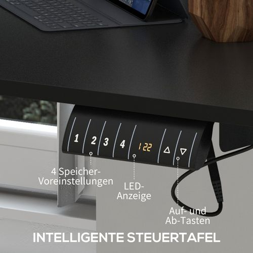 Bureau De Travail Électrique Réglable En Hauteur, Cadre En Métal 140cmx70cm, Noir