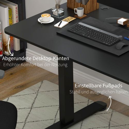 Bureau De Travail Électrique Réglable En Hauteur, Cadre En Métal 140cmx70cm, Noir