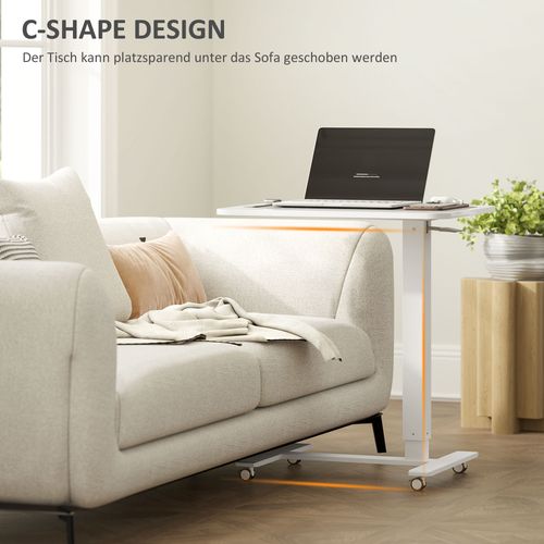Table Pour Ordinateur Réglage Manuel En Hauteur, Avec 4 Roues Et Freins, 65cmx48cmx110cm, Blanc