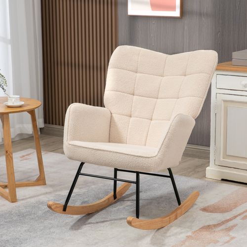 Fauteuil à Bascule 71x92x101 Cm,chaise à Bascule Avec Dossier Haut Et Assise,beige