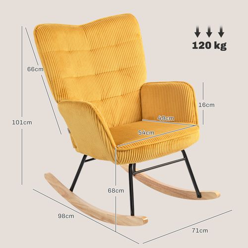 Fauteuil à Bascule 71x98x101 , Style Scandinave, Pour Salon, Balcon, Chambre ,jaune