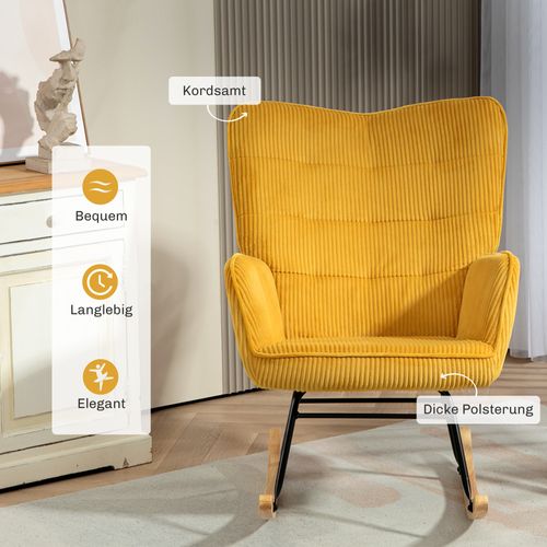 Fauteuil à Bascule 71x98x101 , Style Scandinave, Pour Salon, Balcon, Chambre ,jaune