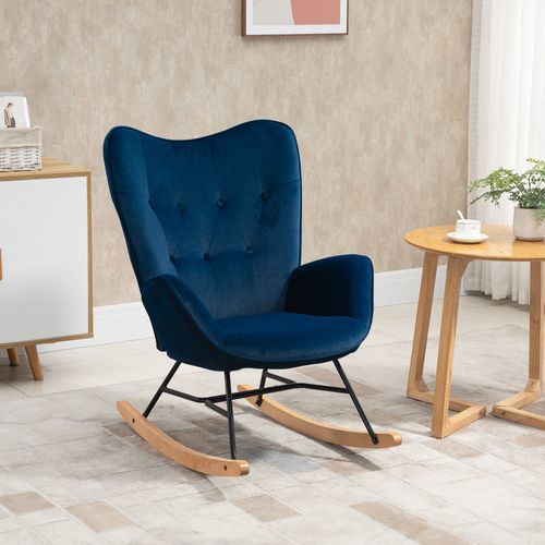 Fauteuil à Bascule ,velours (100% Polyester) ,65x70x96cm,bleu