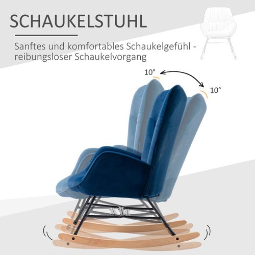 Fauteuil à Bascule ,velours (100% Polyester) ,65x70x96cm,bleu
