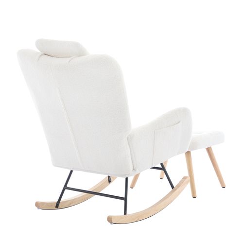Fauteuil à Bascule,avec Appui-tête Et Repose-pieds, Blanc