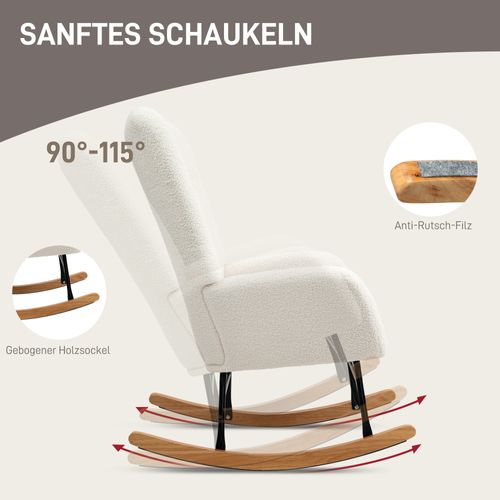 Fauteuil à Bascule, Avec Coussin Lombaire, Aspect Tissu Teddy, Blanc Crème