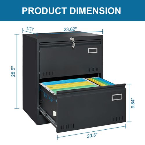 Caisson , Meuble Rangement Bureau ,avec 2 Tiroirs, 60 X 45 X 72.4 Cm , Noir