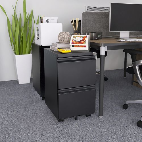 Caisson Mobile, Meuble Rangement Bureau ,avec 2 Tiroirs, 39 X 45 X 67.5 Cm , Noir