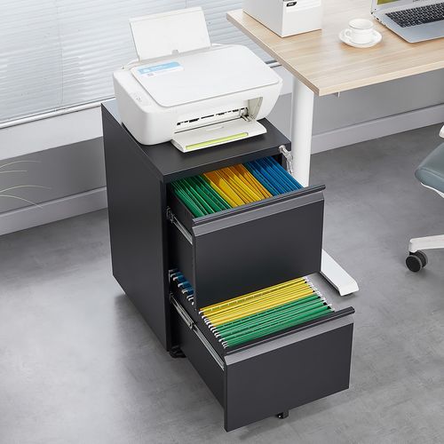 Caisson Mobile, Meuble Rangement Bureau ,avec 2 Tiroirs, 39 X 45 X 67.5 Cm , Noir