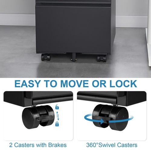 Caisson Mobile, Meuble Rangement Bureau ,avec 2 Tiroirs, 39 X 45 X 67.5 Cm , Noir