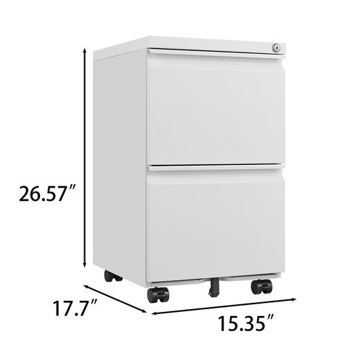 Caisson Mobile, Meuble Rangement Bureau ,avec 2 Tiroirs, 39 X 45 X 67.5 Cm , Blanc