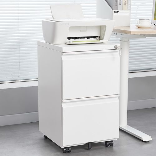Caisson Mobile, Meuble Rangement Bureau ,avec 2 Tiroirs, 39 X 45 X 67.5 Cm , Blanc