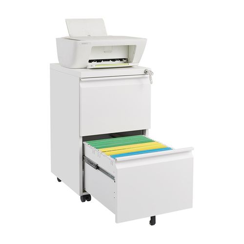 Caisson Mobile, Meuble Rangement Bureau ,avec 2 Tiroirs, 39 X 45 X 67.5 Cm , Blanc