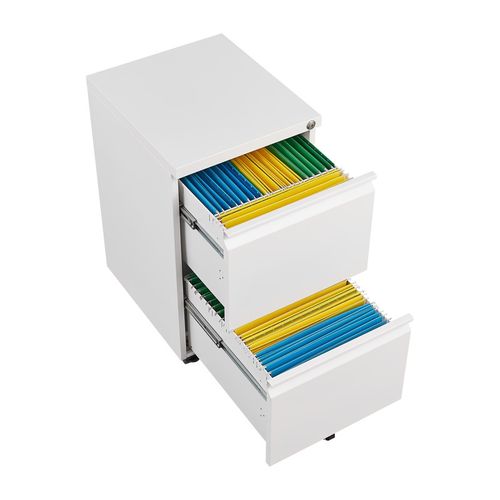 Caisson Mobile, Meuble Rangement Bureau ,avec 2 Tiroirs, 39 X 45 X 67.5 Cm , Blanc