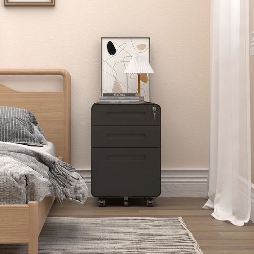 Caisson Mobile, Meuble Rangement Bureau ,avec 3 Tiroirs, 46 X 40 X 58 Cm , Noir