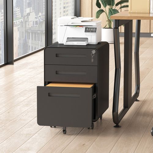 Caisson Mobile, Meuble Rangement Bureau ,avec 3 Tiroirs, 46 X 40 X 58 Cm , Noir