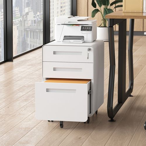 Caisson Mobile, Meuble Rangement Bureau ,avec 3 Tiroirs, 46 X 40 X 58 Cm ,simple, Blanc