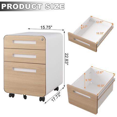 Caisson Mobile, Meuble Rangement Bureau ,avec 3 Tiroirs, 46 X 40 X 58 Cm , Blanc