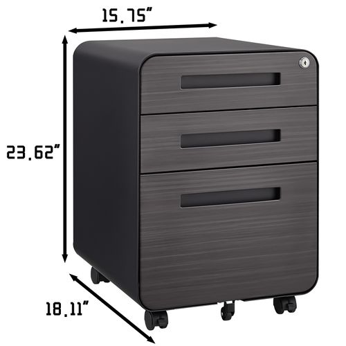 Caisson Mobile, Meuble Rangement Bureau ,avec 3 Tiroirs, 46 X 40 X 58 Cm , Simple ,noir