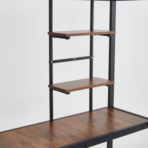 Lit En Métal 90 X 200 Cm, Cadre De Lit Avec Bureau Et Deux Étagères Pour Enfants, Adolescents, Noir