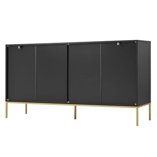 Buffet 4 Portes Noir Buffet Bas De Salon Moderne, Commode De Rangement 150x40x80 Cm Pieds En Métal