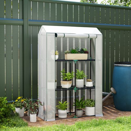 Serre Avec Étagères Porte, Serre à Film Étanche En Acier Avec Protection Uv 100x40x150cm, Blanc