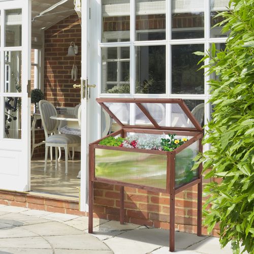 Mini Serre Surélevé Pour Jardin 90x50x93cm Pour Balcon Et Jardin, En Bois De Sapin Et Plaque PC