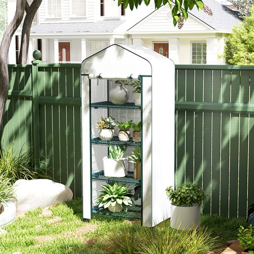 Serre Ensoleillée Avec Étagères En Acier, Serre Pour Jardin 69x50x165cm, Blanc