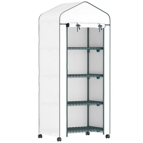 Serre Ensoleillée Avec Étagères En Acier, Serre Pour Jardin 69x50x165cm, Blanc