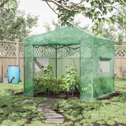 Serre Avec Cadre Acier Pe Depliable 238x178x240cm, Vert Foncé