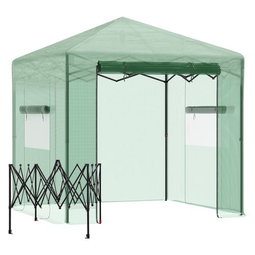 Serre Avec Cadre Acier Pe Depliable 238x178x240cm, Vert Foncé
