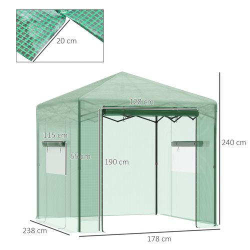 Serre Avec Cadre Acier Pe Depliable 238x178x240cm, Vert Foncé