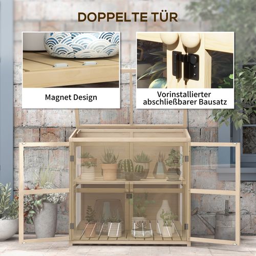 Serre En Bois à 2 Étages Avec Double Porte Et Fenêtre De Toit, Étanche Au Vent,103x61x103cm